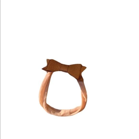 Baby Bling Bow- Baby Headband With Tan Leather Bow - Picture 2 of 3